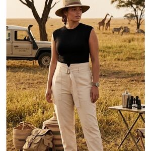 Banana Republic Cream High-Waisted Belted Trousers cargo style